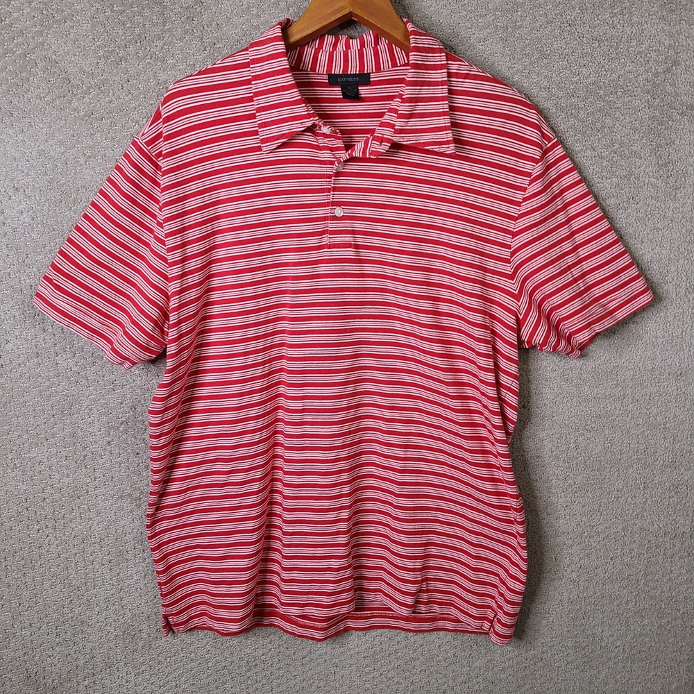 Express Shirt Mens XL Red Striped Polo Short Sleeve Cotton Blend Stretch Casual